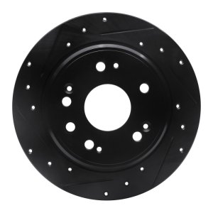 Honda CR-V Brake Rotor (1) - Rear Left - R1 Concepts - Drilled & Slotted - Black - `02-`04